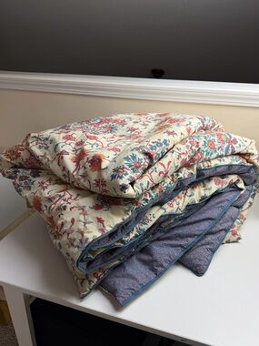 CHAPS Ralph Lauren Morocco Blue Red Block Print Queen Size Comforter Rare